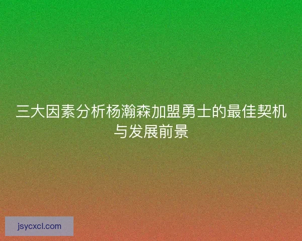 三大因素分析杨瀚森加盟勇士的最佳契机与发展前景